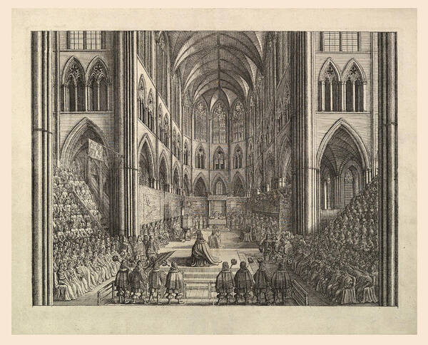 Wenceslaus Hollar Poster featuring the drawing The Coronation of King Charles the II in Westminster Abbey, April 23, 1661 by Wenceslaus Hollar