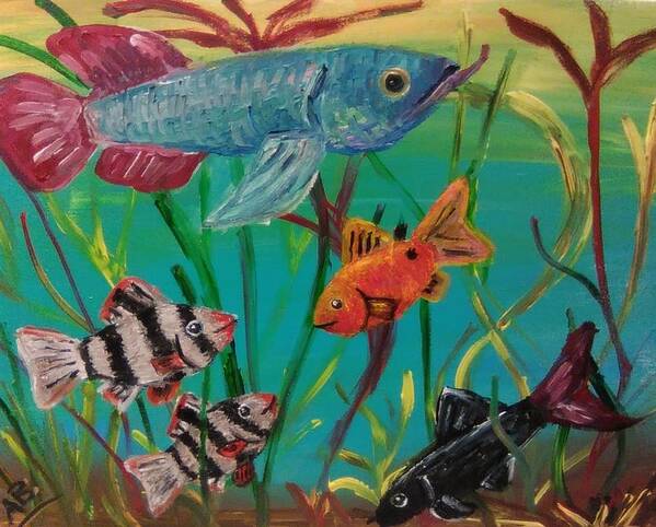 Art Poster featuring the painting The Fish in the Reeds by Andrew Blitman