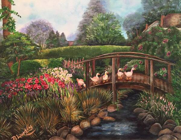 Garden Poster featuring the painting The Garden Bridge by Barbara Landry