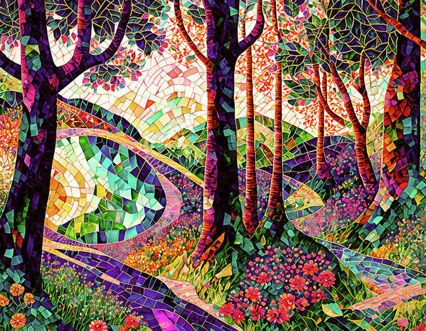 Winding Road Poster featuring the digital art The Long and Winding Road Mosaic by Peggy Collins