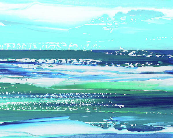 Beach Art Poster featuring the painting The Sea Of Opportunities Contemporary Abstract Blue Art Sky Reflections And Waves III by Irina Sztukowski
