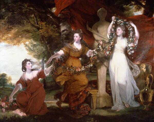 Joshua Reynolds Poster featuring the painting Three Ladies Adorning a Term of Hymen by Joshua Reynolds