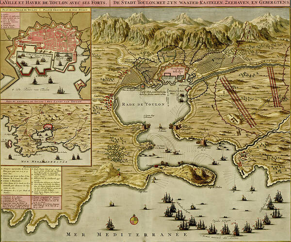 Maps Poster featuring the drawing Toulon France Harbor and Defenses 1700 by Vintage Maps