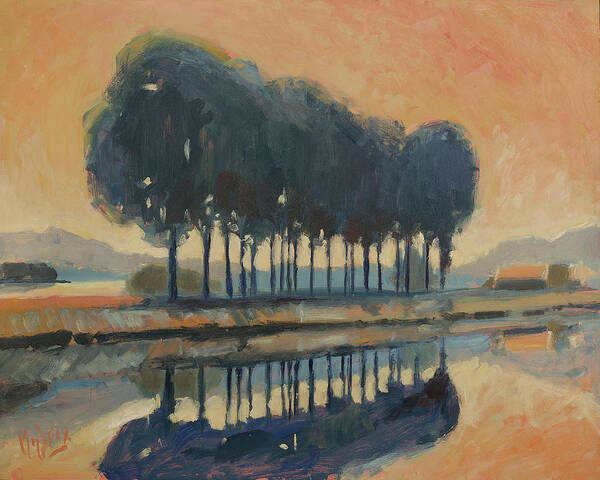 Trees Poster featuring the painting Trees along the canal by Nop Briex