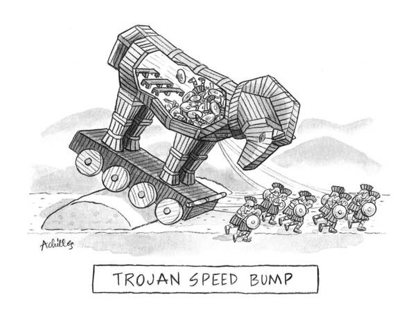 Captionless Poster featuring the drawing Trojan Speed Bump by Pat Achilles