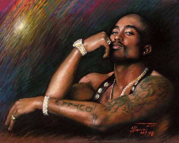 Tupac Poster featuring the drawing Tupac Shakur by Viola El
