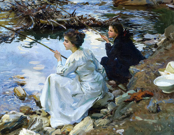 John Singer Sargent Poster featuring the painting Two Girls Fishing, 1912 by John Singer Sargent