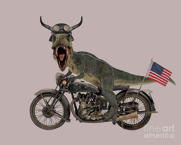 Dinosaur Poster featuring the digital art Tyrannosaurus Rex on Motorbike by Madame Memento