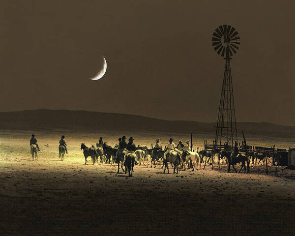 Cowboys Poster featuring the photograph Under A Rustlers Moon by Don Schimmel