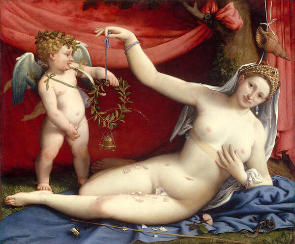 Venus Poster featuring the painting Venus and Cupid by Long Shot