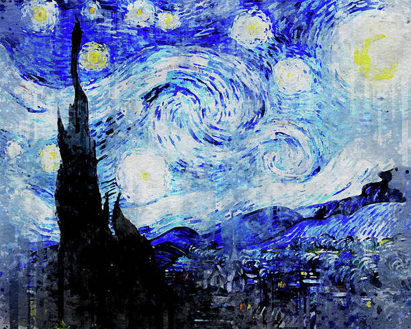 Vincent van Gogh - The Starry Night - Drip Watercolor Remake Art Version  Poster by Vincent van Gogh - Fine Art America