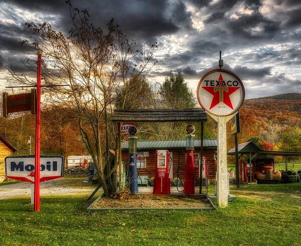 Gas Station Poster featuring the photograph Vintage Gas Station At Sunset by Mountain Dreams
