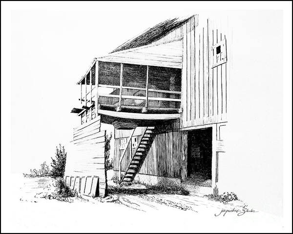 Barn Poster featuring the drawing Waiting by Jacqueline Shuler