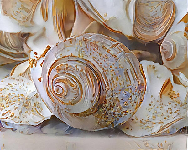 Whelk Poster featuring the mixed media Whelk And Other Seashells On Beach by Sandi OReilly