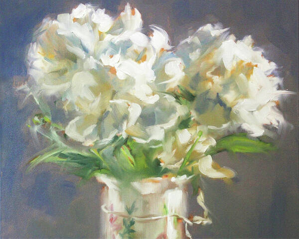 White Peonies Poster featuring the painting White Peonies detail by Roxanne Dyer