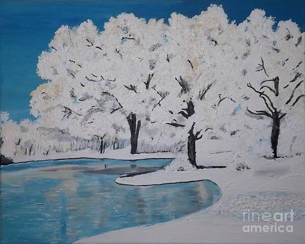 Acrylic Landscape Poster featuring the painting White Trees by Denise Morgan