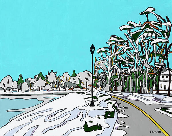 Snow Valleystream Newyork Lake Ice Poster featuring the painting Winter in Hendrickson Park by Mike Stanko