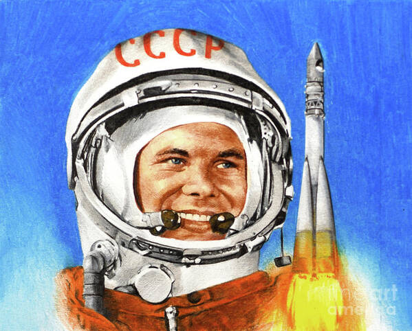 Paul And Chris Calle Poster featuring the painting Yuri Gagarin - Vostok I - 12 April 1961 by Paul and Chris Calle