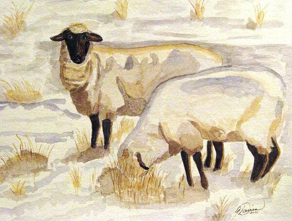 Ewes Poster featuring the painting A Peaceful Winter by Angela Davies