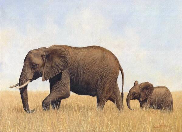 African Poster featuring the painting African Elephants #2 by David Stribbling