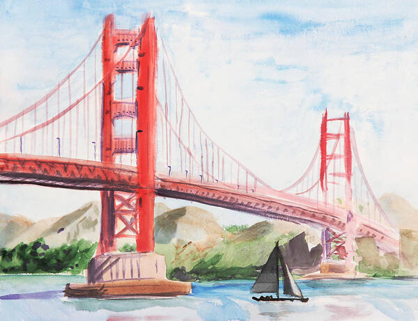 Goldengatebridge Poster featuring the painting Golden Gate Bridge #3 by Masha Batkova