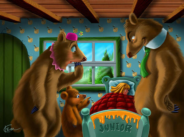 Goldilocks Poster featuring the digital art Goldie and the 3 Bears by Kem Welch