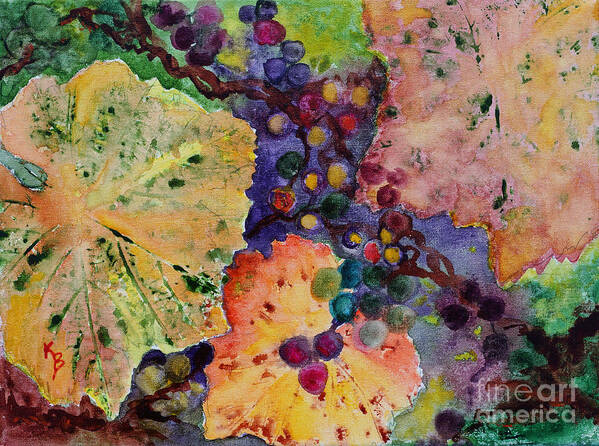 Leaves Poster featuring the painting Grapes and Leaves #1 by Karen Fleschler