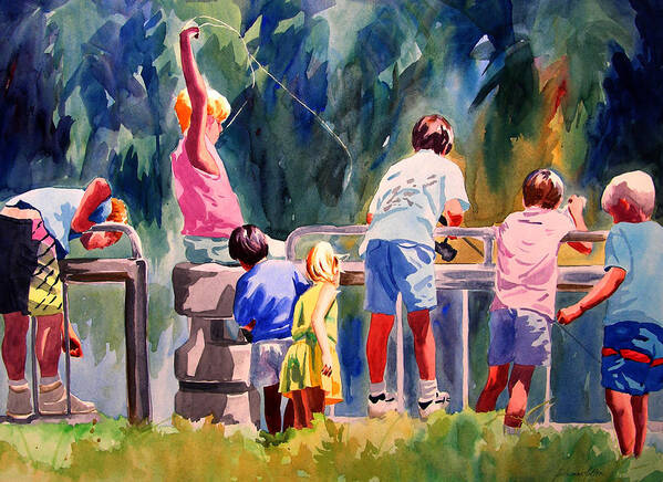 Art Poster featuring the painting Kids Fishing by Julianne Felton