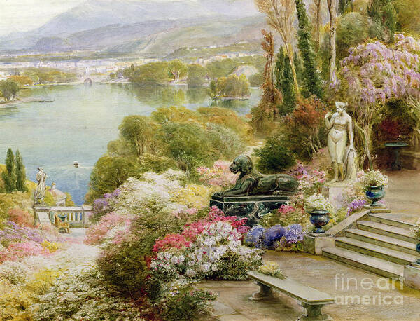 Ornamental Poster featuring the painting Lake Maggiore by Ebenezer Wake-Cook by Ebenezer Wake-Cook