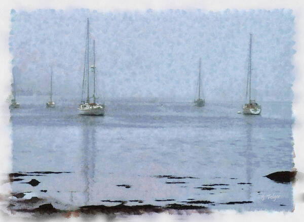 New England Coastline Poster featuring the photograph Misty sails upon the water #2 by Jeff Folger