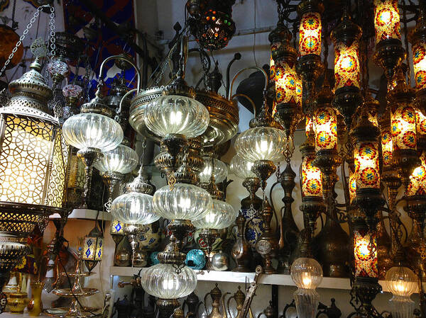 Oriental Lamps Poster featuring the photograph Oriental Lamps Grand Bazaar Istanbul Turkey #1 by PIXELS XPOSED Ralph A Ledergerber Photography