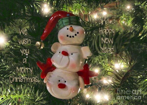 Greeting Card Poster featuring the photograph The Happy Snowman #1 by Peggy Hughes