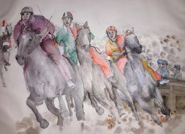 Il Palio. Equine Poster featuring the painting Going to Siena for il Palio album #17 by Debbi Saccomanno Chan