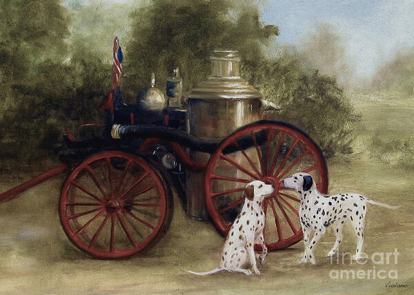 Fireman Poster featuring the painting 1905 Firehouse Dogs by Stella Violano