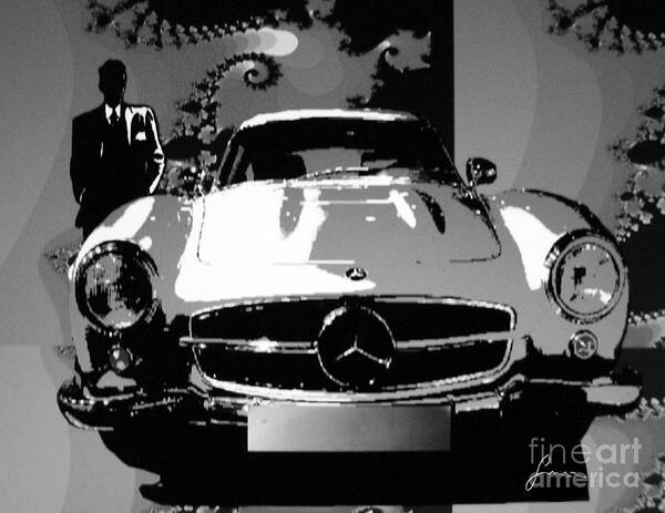 Automotive Art Poster featuring the painting 1956 Mercedes Benz 300 sl Gullwing by Sinisa Saratlic