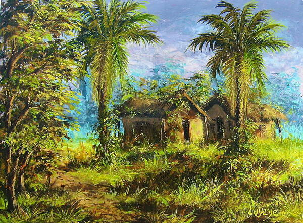 African Paintings Poster featuring the painting Forest House #2 by Luyeye
