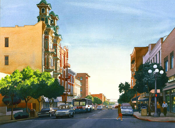 Gaslamp Quarter Poster featuring the painting Gaslamp Quarter San Diego by Mary Helmreich