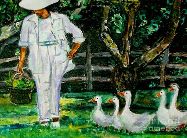 Acrylic Poster featuring the painting The Five Ducks #2 by Helena Bebirian