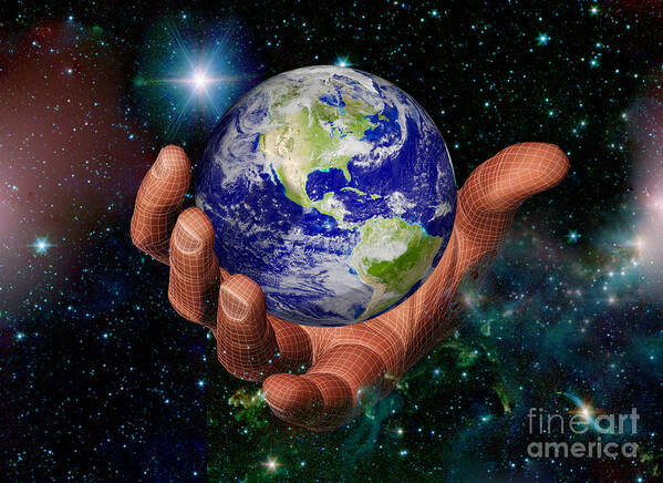 Artwork Poster featuring the photograph Hand Holding The Earth #3 by Scott Camazine