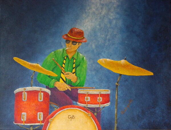 Pamela Allegretto-franz Poster featuring the painting Jazz Drummer #3 by Pamela Allegretto