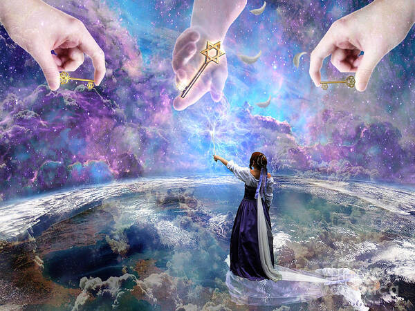 Kingdom Of Heaven Revelation Dream Child Of God On Earth As It Is In Heaven Gifts Given By God Poster featuring the digital art 3 Kingdom keys by Dolores Develde