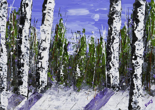 Tree Painting Poster featuring the painting Painting of White Birch Trees in Winter #4 by Keith Webber Jr