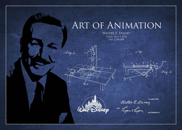 Walt Disney Poster featuring the digital art Walt Disney Patent from 1936 #4 by Aged Pixel