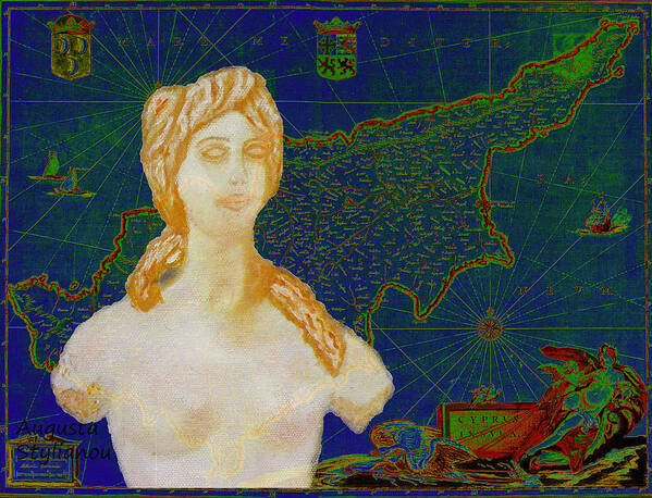 Augusta Stylianou Poster featuring the digital art Ancient Cyprus Map and Aphrodite #38 by Augusta Stylianou