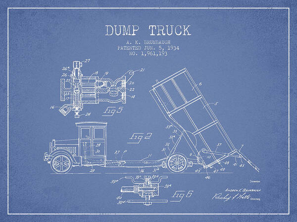 Dump Truck Poster featuring the digital art Dump Truck patent drawing from 1934 #4 by Aged Pixel