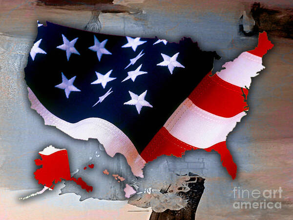 Map Of The United States Poster featuring the mixed media United States Map #5 by Marvin Blaine