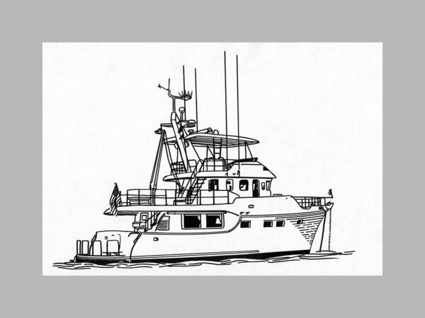 Artwork Of Yachts Poster featuring the drawing 60 Foot Nordhav Grand Yacht by Jack Pumphrey