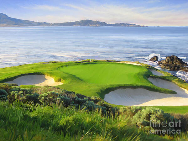 7th Hole Poster featuring the painting 7th Hole At Pebble Beach by Tim Gilliland