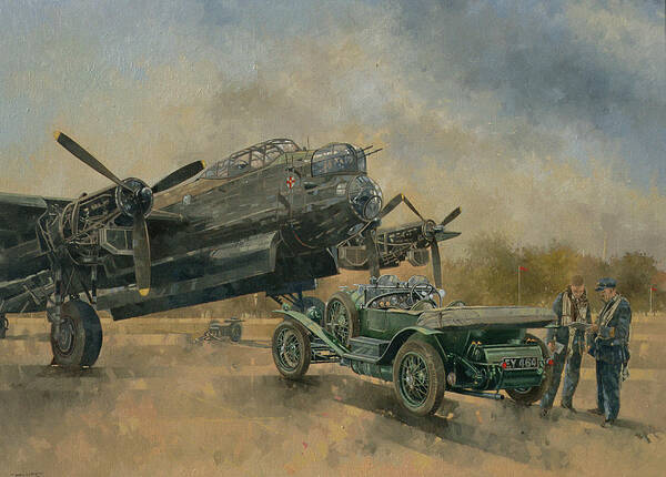 Motor Car Poster featuring the photograph A Lancaster And A Bentley, 2000 Oil On Canvas by Peter Miller