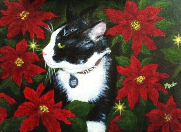 Tuxedo Cat Canvas Prints Poster featuring the painting Tuxedo cat trouble by Dr Pat Gehr